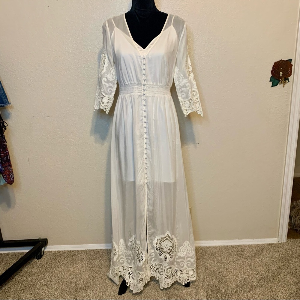 bebe White Lace Maxi Dress - Picture 2 of 16
